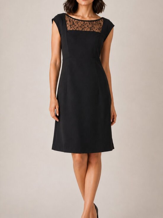 Calvin Klein Dresses & Skirts - Calvin Klein Black Cocktail Dress Size 8 Lace Yoke Sheath Knee Length NWT